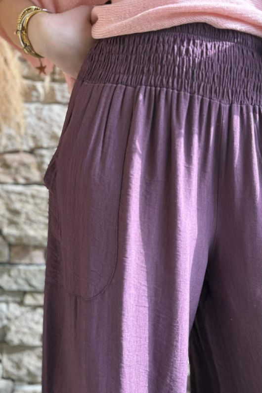 Basso Shirring Wide Leg Pant Deep Damson